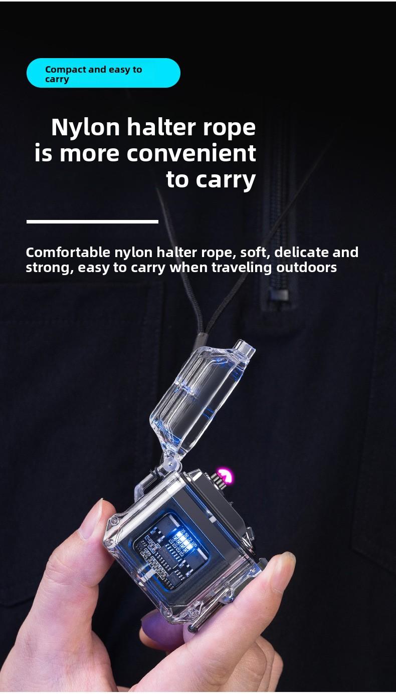 Transparent shell waterproof electronic pulse lighter, outdoor windproof lighter, waterproof dual arc lighter Transparent shell waterproof electronic pulse lighter, outdoor windproof lighter, waterproof dual arc lighter