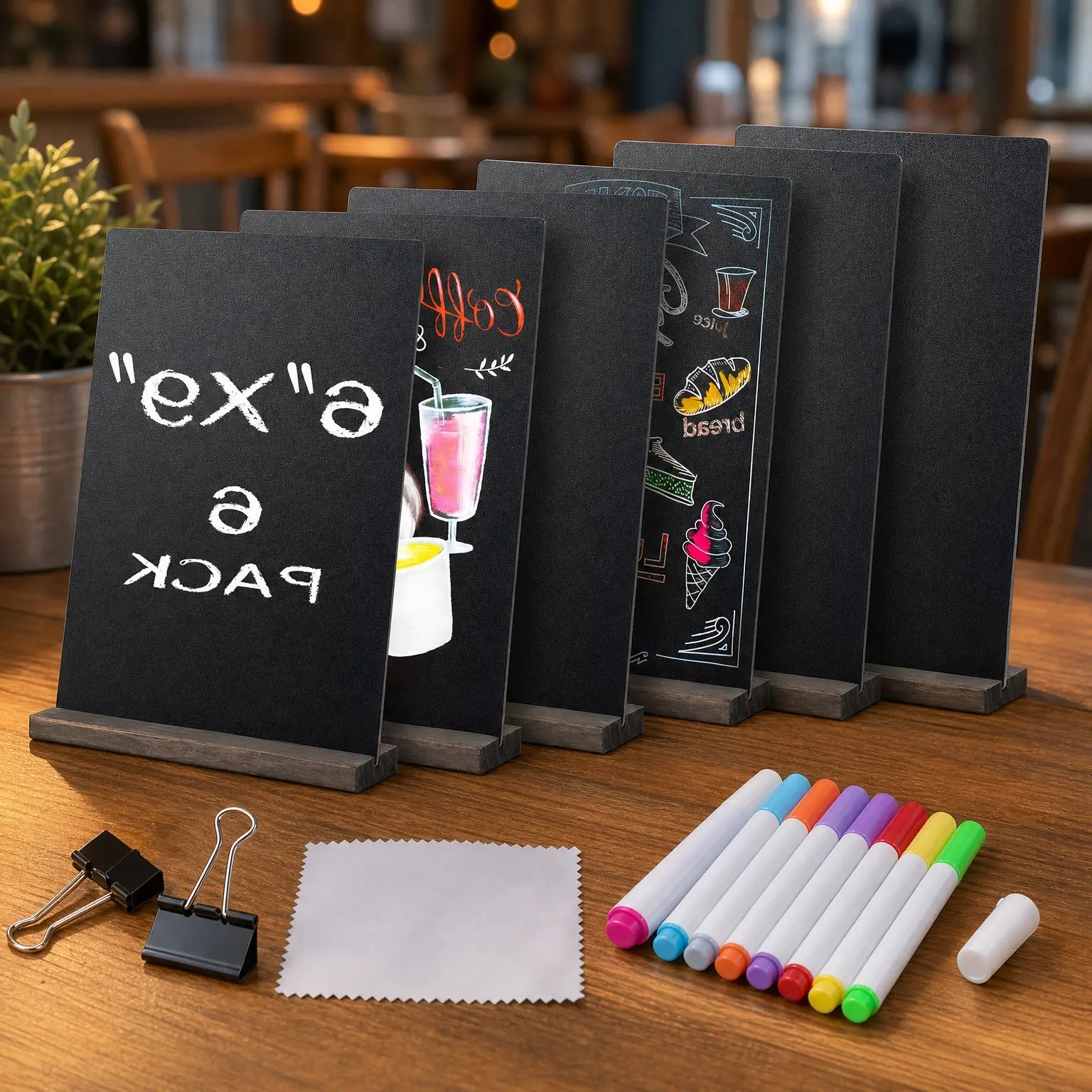 Mini Chalkboard Signs, 6 x 9 Inch Vintage Tabletop Chalk Board Sign with Base Stands - Double Side Mini Menu Boards Small Food Signs for Party Buffet Wedding Bar and RestaurantGift