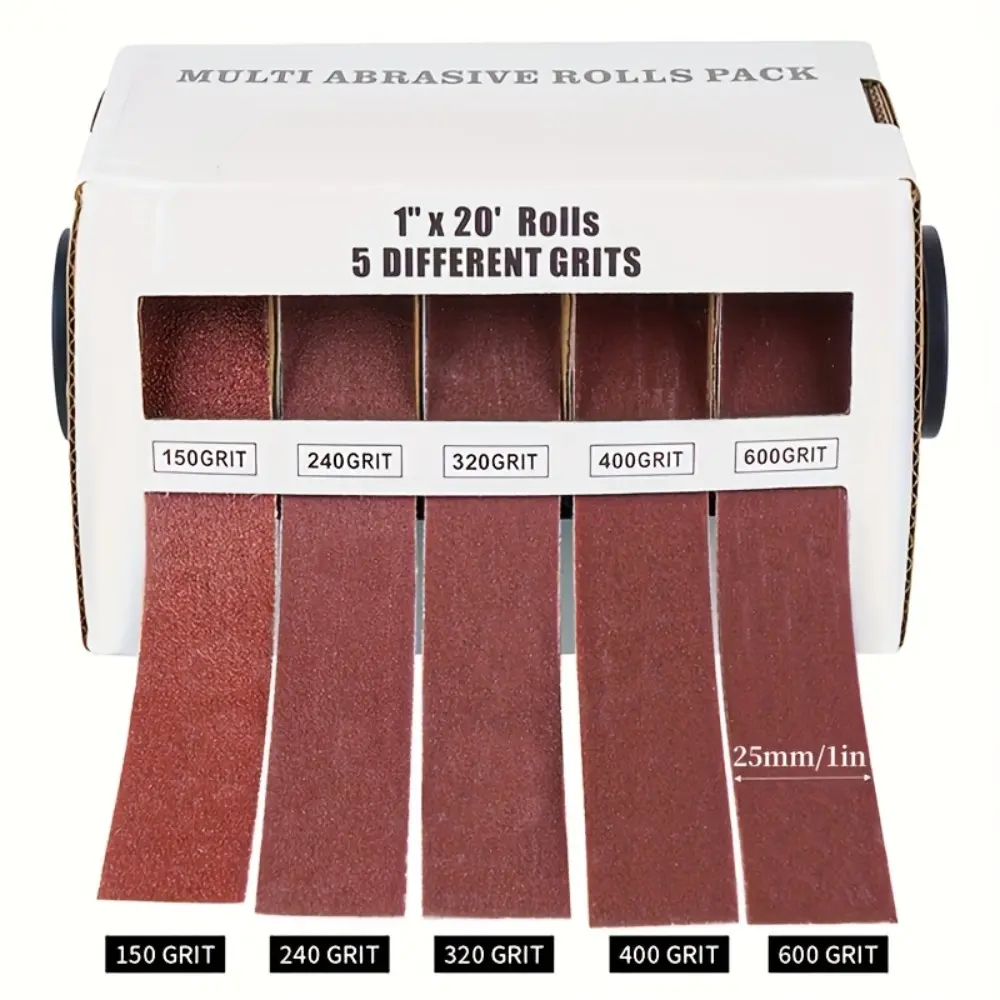 Multi Grit Abrasive Sand Cloth Roll with Storage Dispenser, 80 150 240 320 400 600 Grit Aluminum Oxide Sandpaper for Woodworking, Metal Finishing & Auto Body Repair