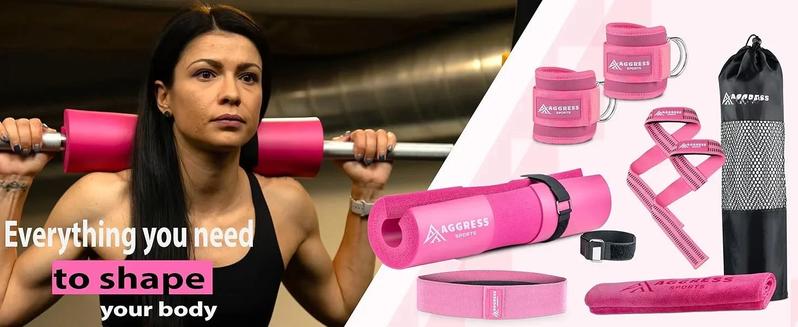 Premium Barbell Pad Set for Hip Thrusts - Squat Pad for Barbell Lunges, Bench Press, with 2 Gym Ankle Straps, Hip Resistance Bands – Gym Accessories for Women with Carry Bag, Towel Premium Barbell Pad Set for Hip Thrusts - Squat Pad for Barbell Lunges, Bench Press, with 2 Gym Ankle Straps, Hip Resistance Bands – Gym Accessories for Women with Carry Bag, Towel