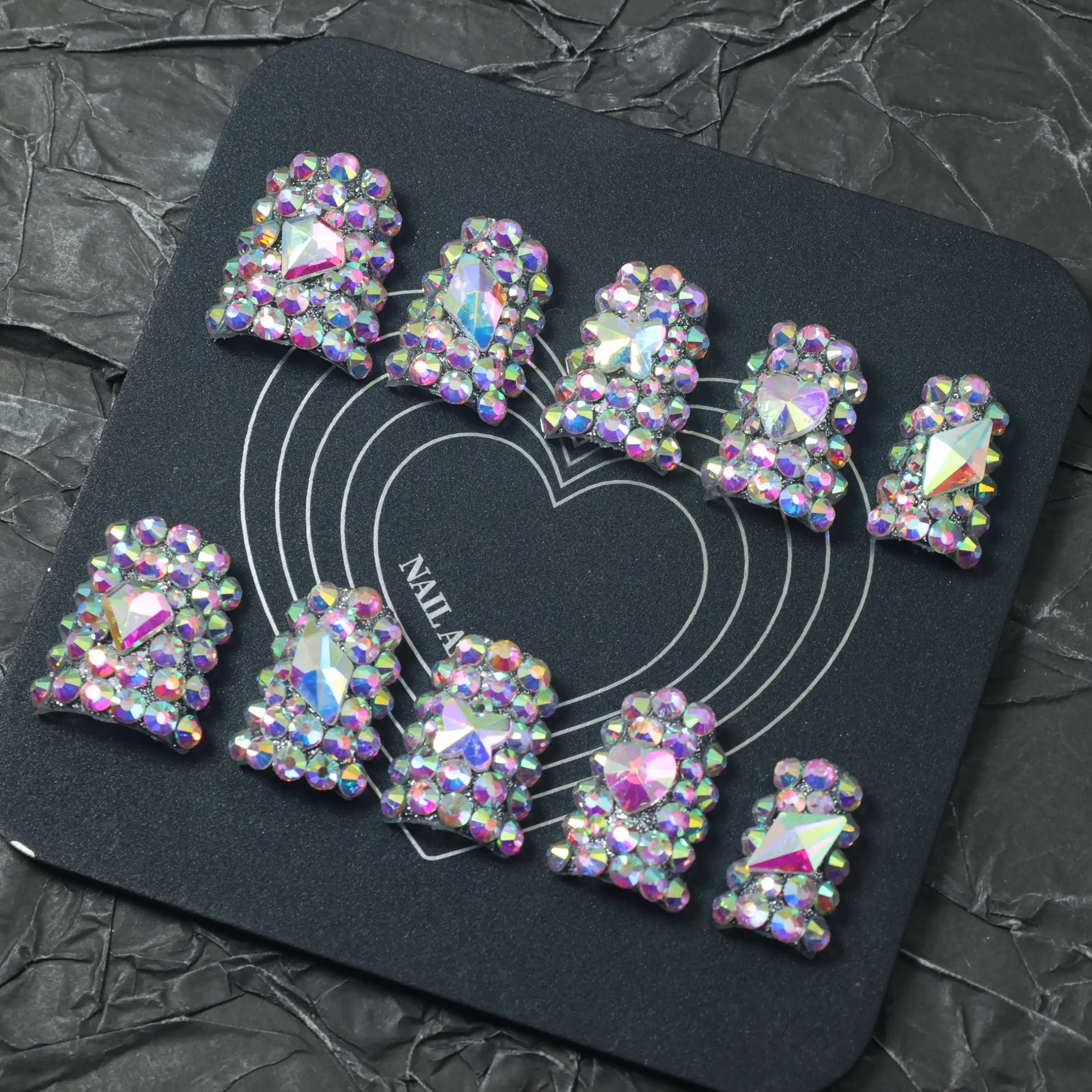10 Pcs Handmade Press On Nails,Glittering Fake Nails,Short Square Silver AB Rhinestone Bling Nails with Iridescent Crystal Diamond Full Cover Design,Glitter Y2K Party Nails,Acrylic Reusable Nail Set,Suitable for Daily Wear/Party,Tools Random Color