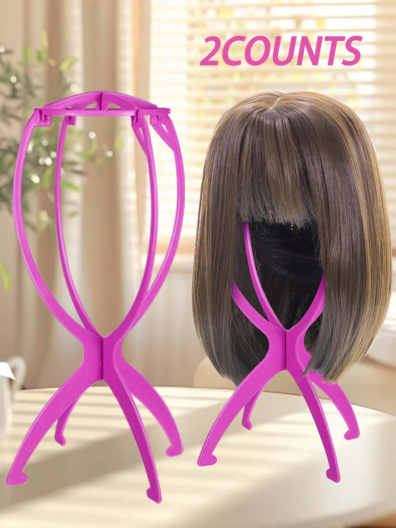Solid Color Portable Folding Wig Stand, Wig Display Stand & Mannequin Head Holder, Wig Tool & Hair Extensions Accessory