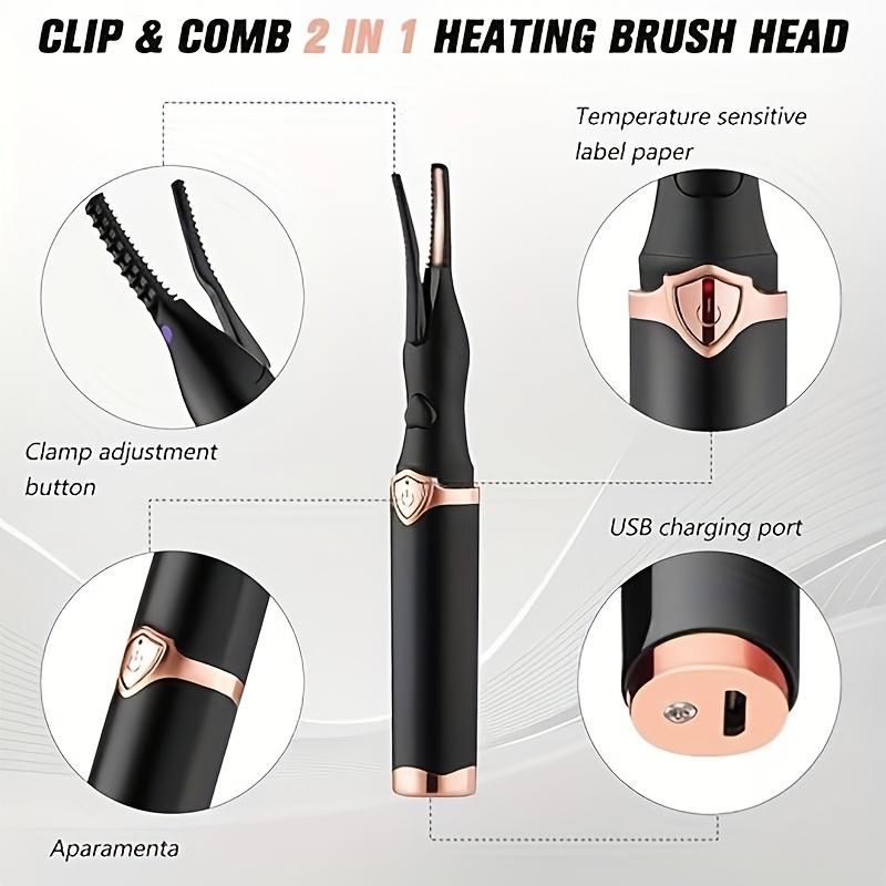 2-in-1 Heated Eyelash Curler - USB Rechargeable Clip-Type and Built-in Comb Heated Lash Curler - 3 Different Temperature Modes Quick and Long-Lasting Curl Effect