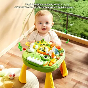 Baby Activity Table, Motor Skills, Baby DJ Table for Sitting Play, Keyboard Musical Toy and Detachable Red Legs Activity Table for Toddlers, Educational Interactive Toys for Kids, sensory table for toddlers 1-3, baby standing activity center