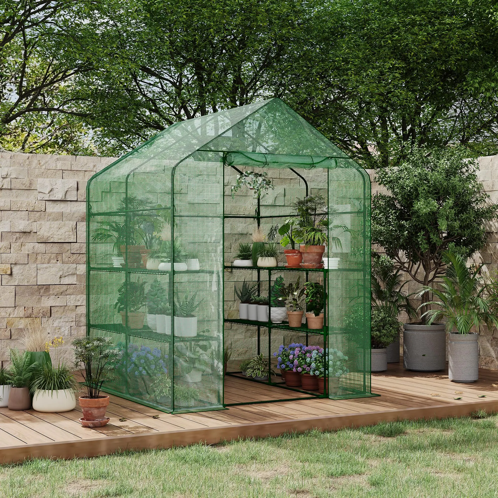 Portable Greenhouse with Thickened PE Cover & Roll-up Zipper Door - Walk-in Tunnels for Seedlings, Flowers, 4/12-Tier Shelves
