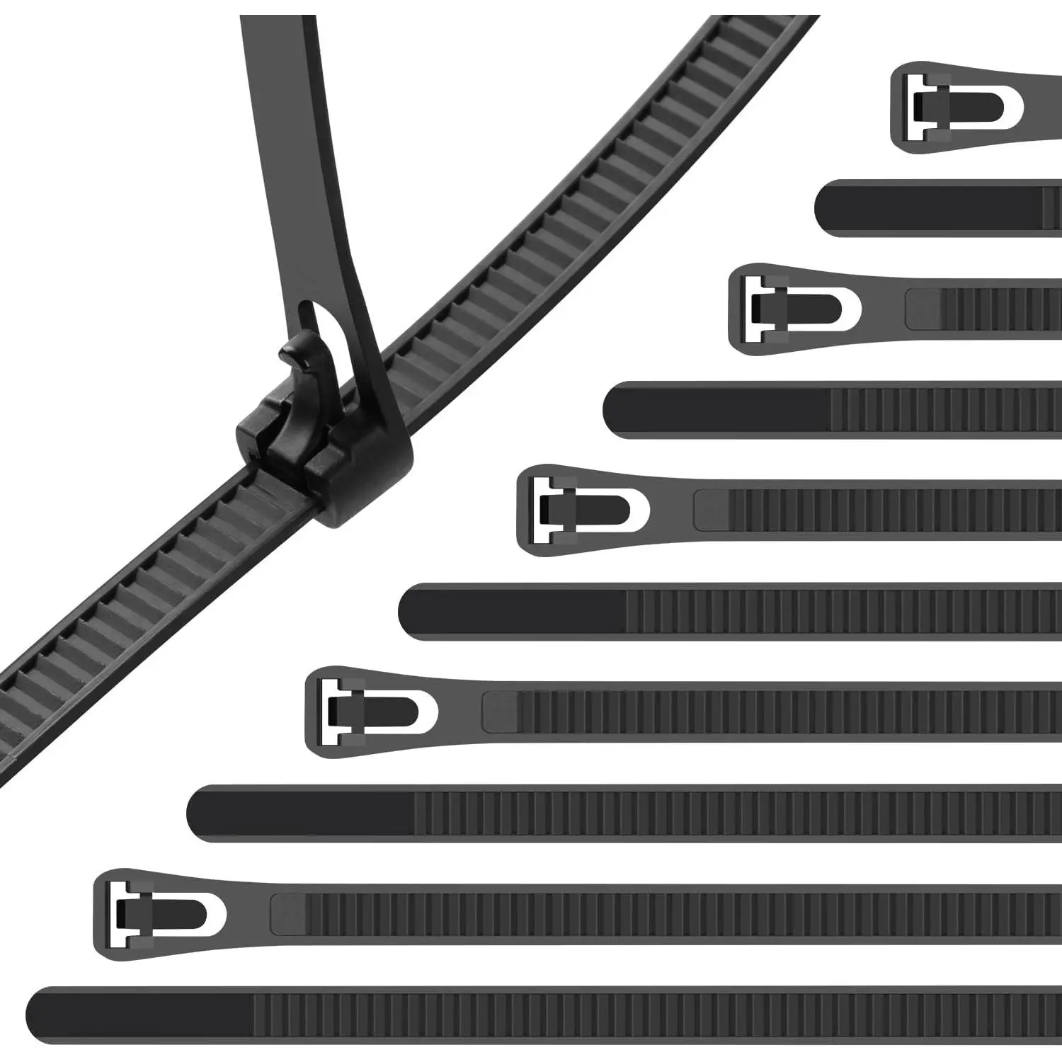 24 Inch Black Resuable Long Zip Ties Heavy Duty 100 Pack, 120 lbs Releasable Nylon  Ties, Adjustable Tie wrap,UV Resitant Wire Ties Removable for Cord Management