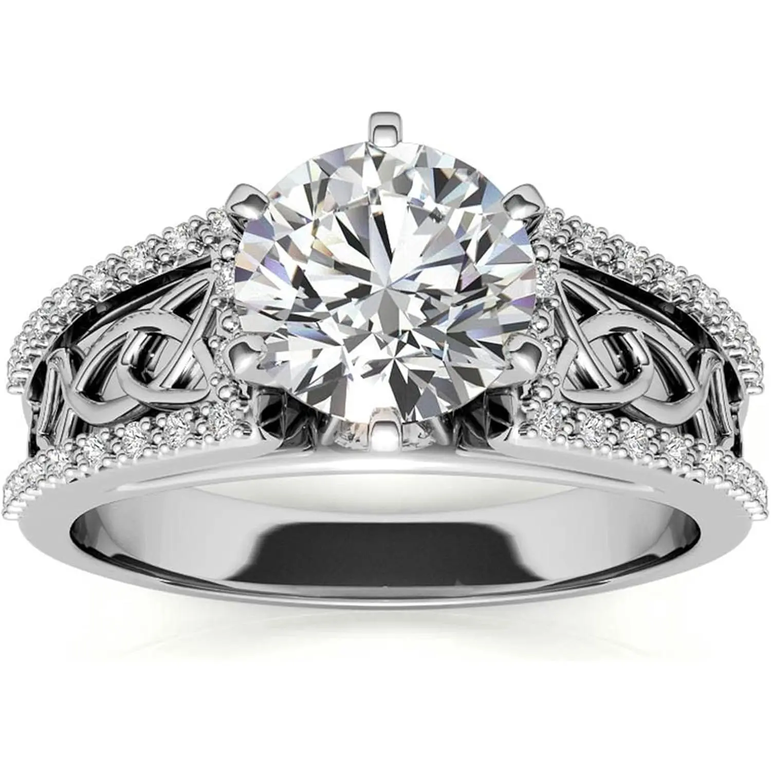 Women's 925 Sterling Silver Celtic Knot Ring, 1 CT Round Cut Moissanite Jewelry for Engagement, Anniversary, Christmas Gift