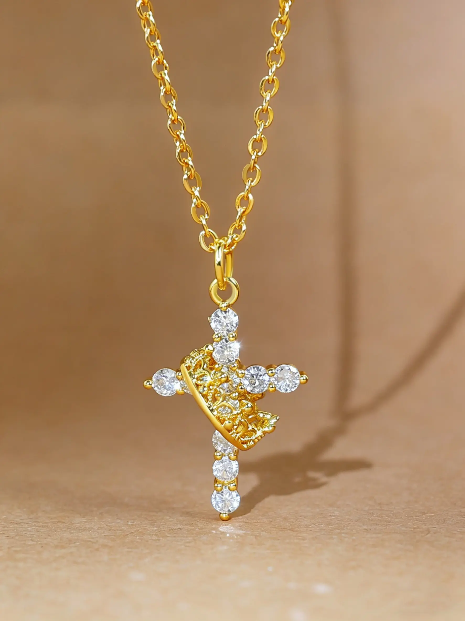 Rotatable Crown Cross Necklace, Hypoallergenic Stainless Steel, Anxiety Relief Fidget Jewelry, Free Gift Box Included, Adjustable Chain, Perfect Gift for Her,Great Gift for Girls & Women, Cute Statement Jewelry for Women Sparkling CZ