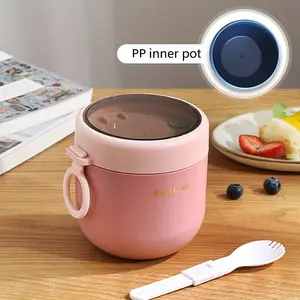 21.12oz Microwave-Safe Breakfast Cup with Spoon - Wide Mouth, Durable PP Oatmeal & Soup Container, Portable Bento Lunch Box for School, Office, Camping, Microwave Safe Lunch Box, Plastic Inner, Soup Bowl,back to school