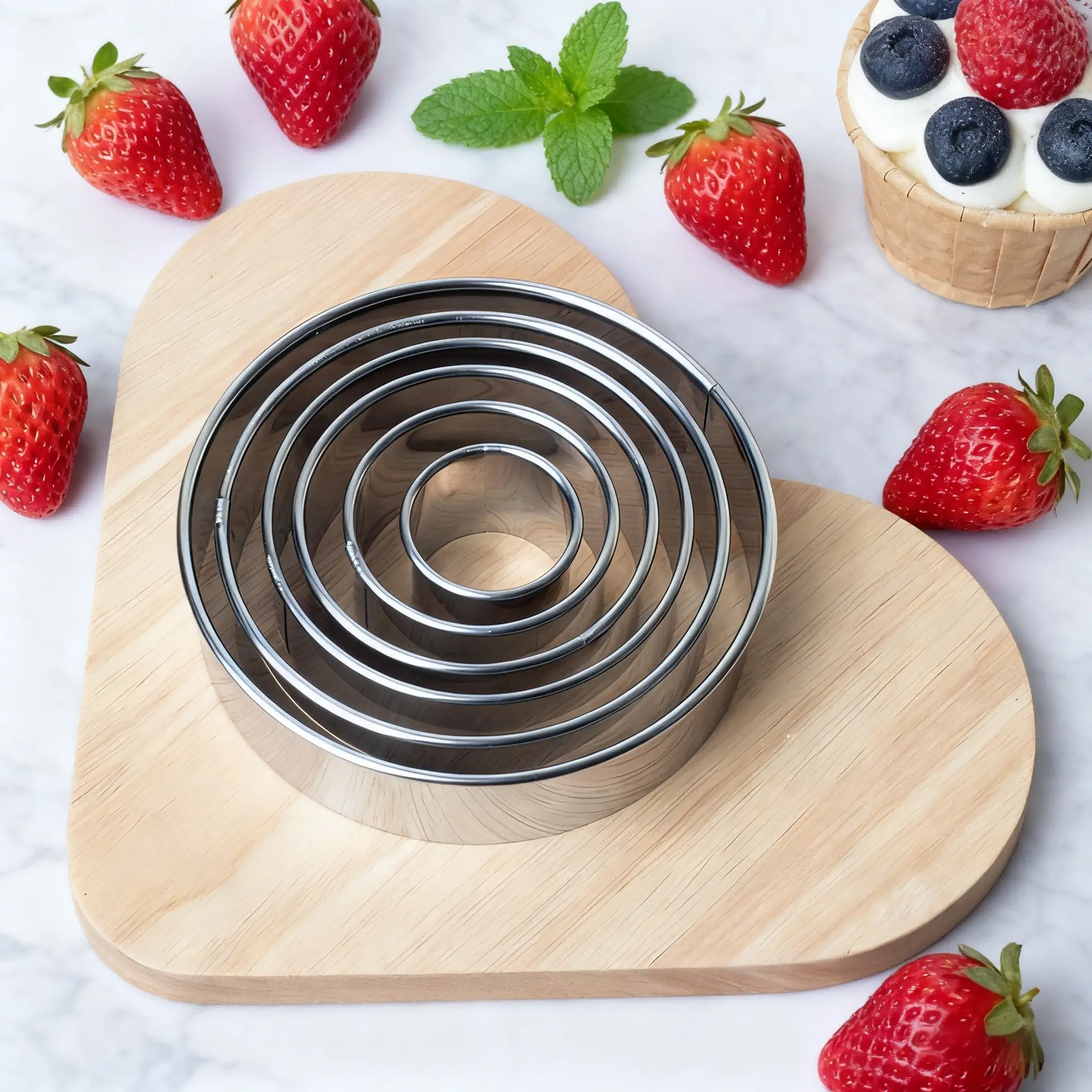 6-Piece Stainless Steel Mousse Rings, Mini Cake Tart Pans, Round Tiramisu Mold, Kitchen Baking Tools, Baking Essentials, Easy Clean, Reusable, Party Supplies