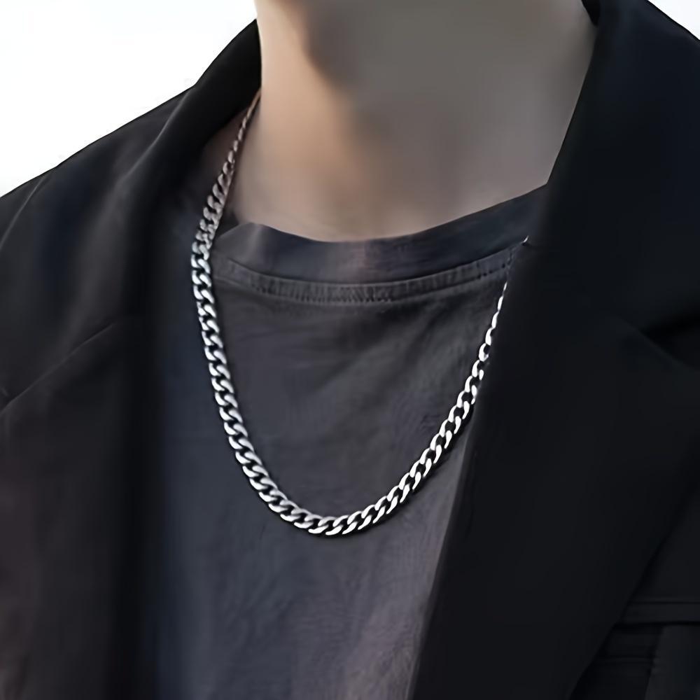 Men's 2-Piece Stainless Steel Jewelry Set - Classic Cuban Necklace, Hip Hop Punk Rock NK Chain Bracelet, Men's Jewelry, Male, Casual