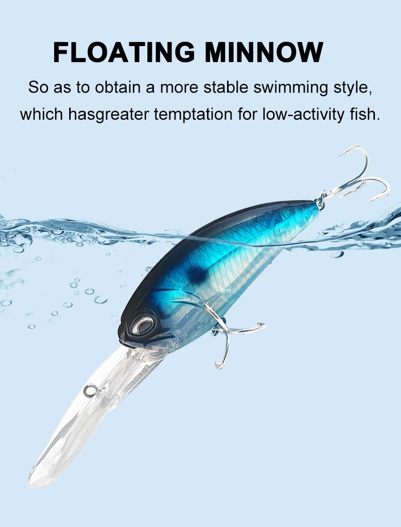 Deep Diving Sinking Minnow Lures Long Lip Crankbait Realistic Swimbaits Sharp Treble Hooks Durable Hard Baits for Freshwater Saltwater Bass Walleye Trout Outdoor Fishing Angling Tackle Accessories