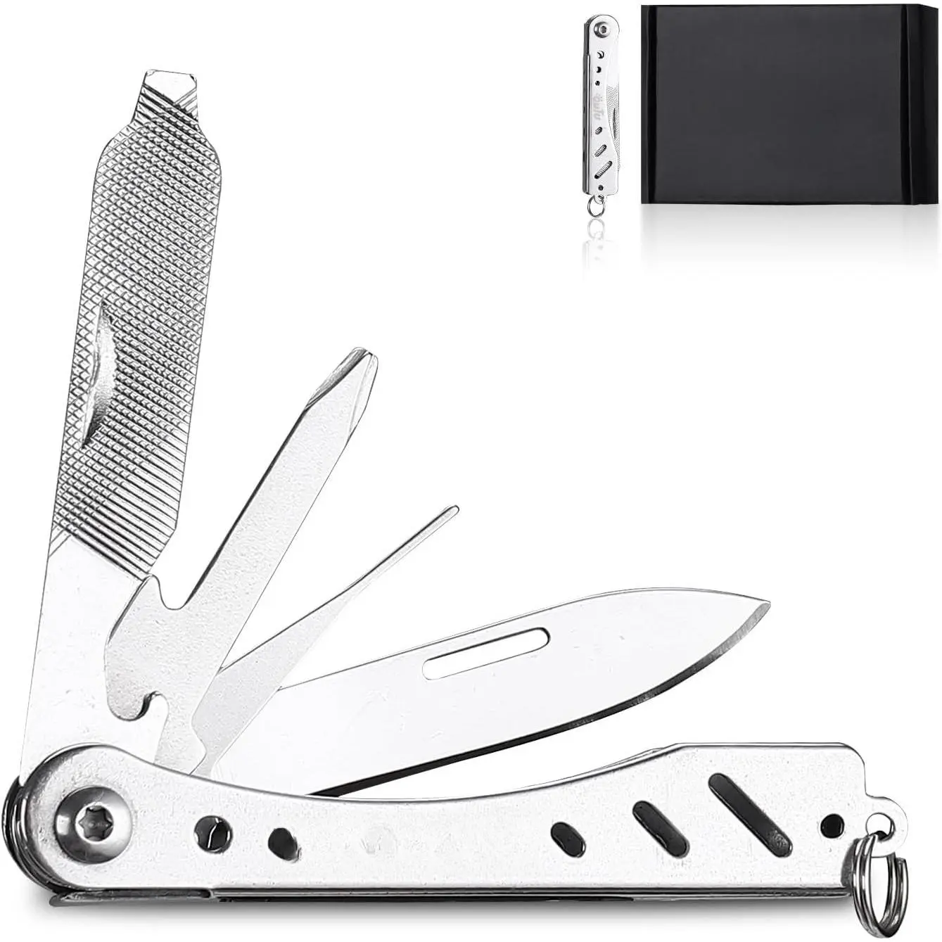 Multitool,6 in 1  Stainless Steel EDC Pocket Tool with Bottle Opener, Screwdrivers,SIM Ejector, Compact Gear Eject Card Pin with  Box ()