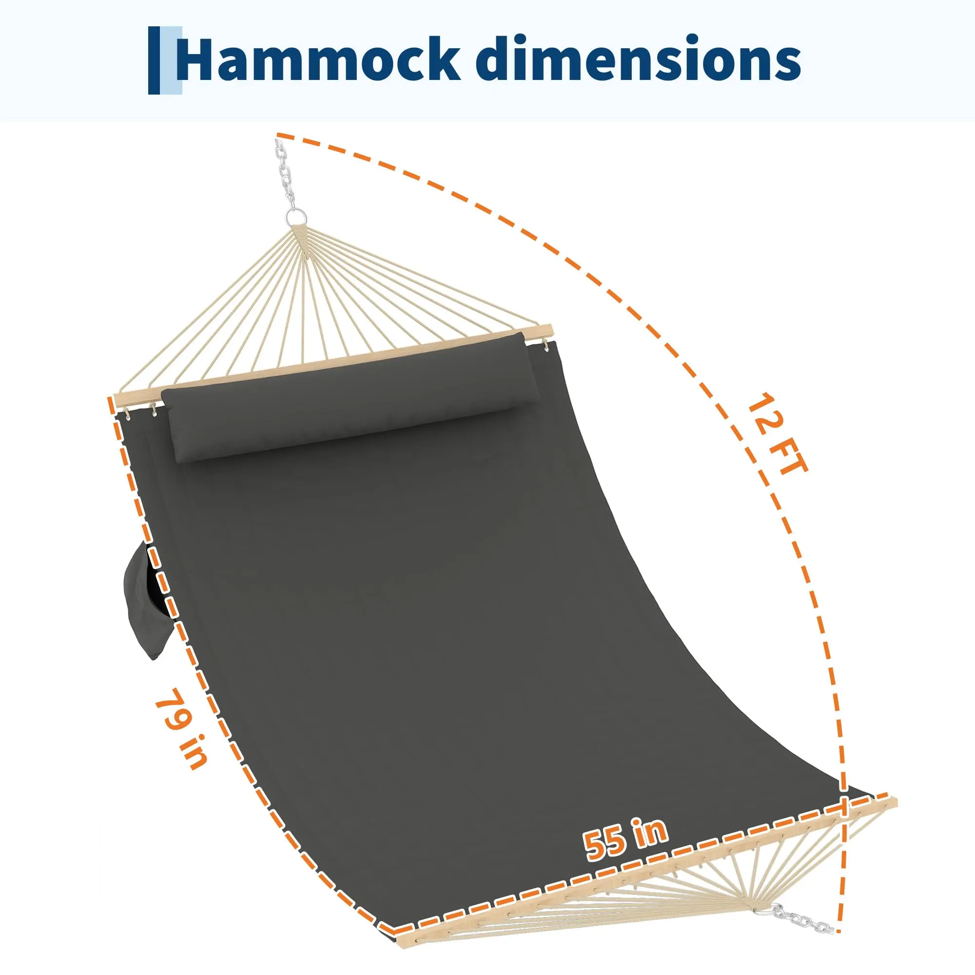 Garvee Double-Quilted Large-Size Unisex Hammock with Hardwood Bars, Included Pillow, 450 lbs Weight Capacity for Outdoor Camping & Hiking Relaxation
