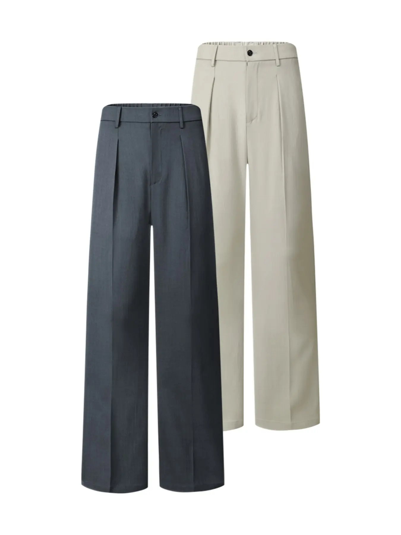 Men's Two-Piece Elastic Waist Wide Leg Suit Pants, Button Up Trousers, Casual Business Style, Loose Fit Long Pants for Daily Commute, Versatile and Comfortable