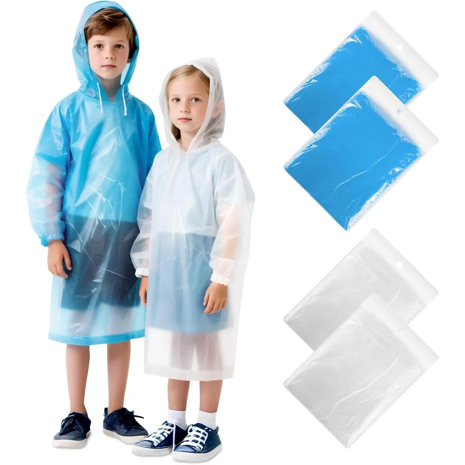 Disposable Rain Ponchos for Adults, Kids & Family - 4 Pack, Thicker Material(Gift)