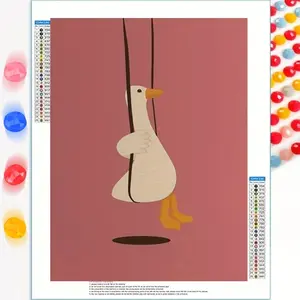 5D Diamond Painting Cute Goose Swing DIY Full Drill Art Kit Pink Aesthetic Animal Wall Decor Kawaii Room Decor Scandinavian Minimalist Artwork Relaxing Craft Gift for Women Girls