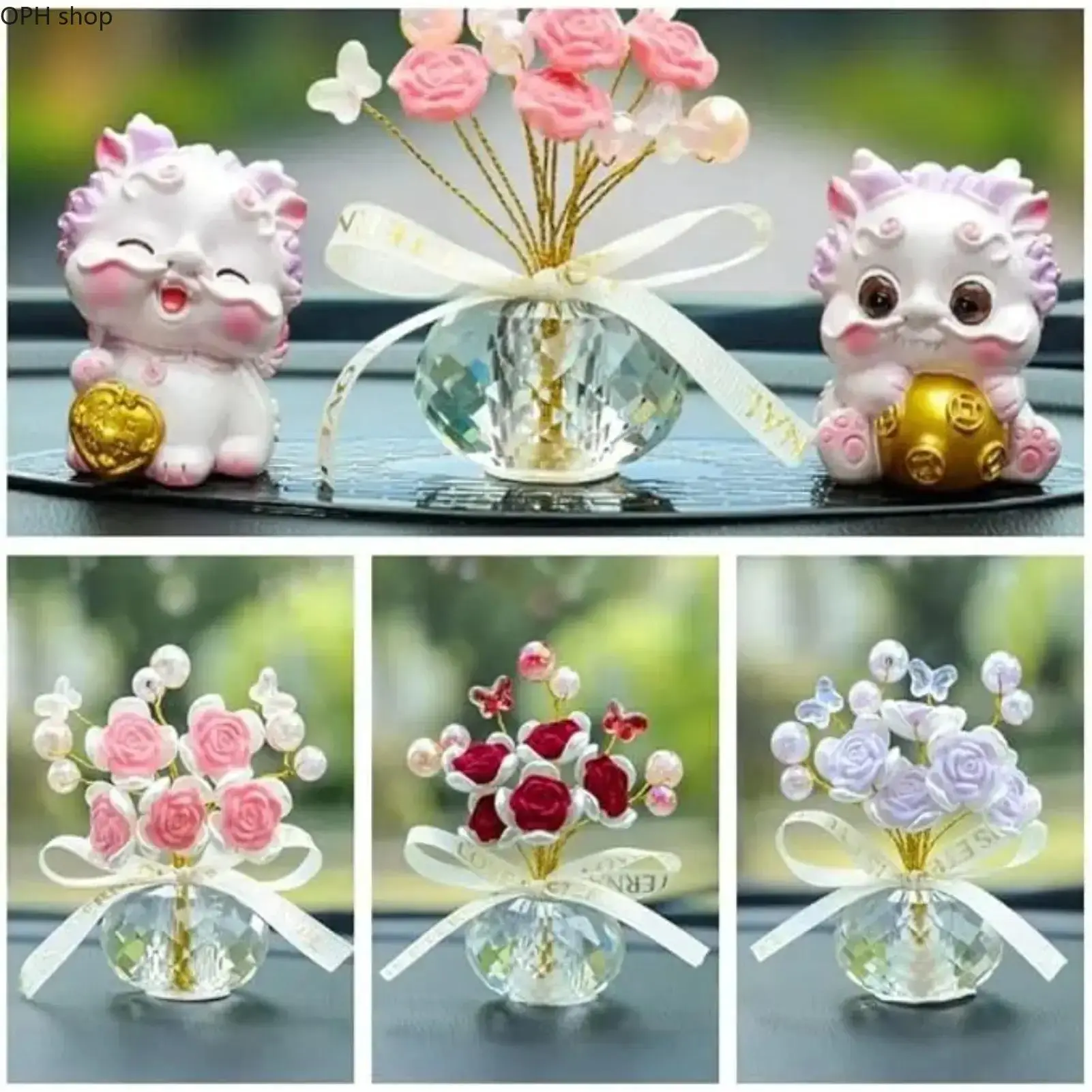 Crystal Rose Ornament Eternal Artificial Rose Bouquet, Romantic Home & Car Decor, Valentine Gift for Women