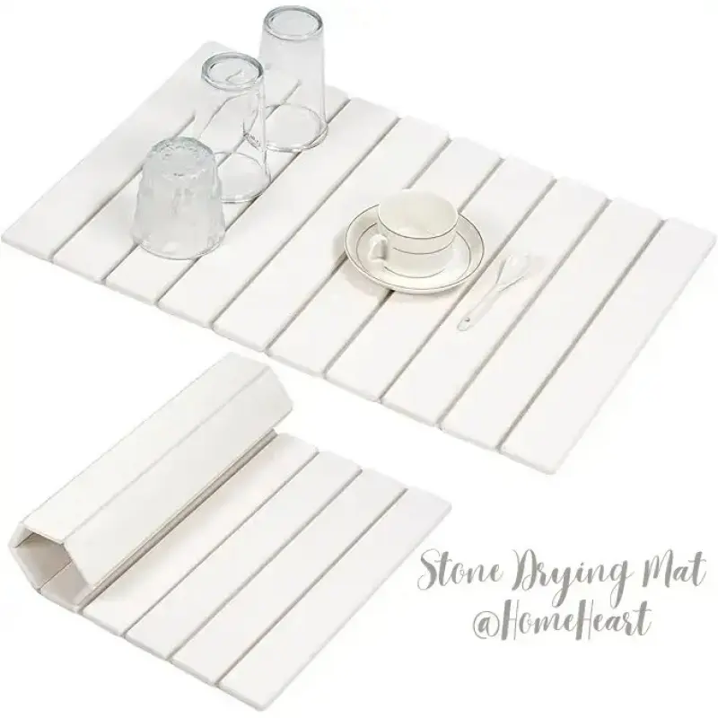 Large Diatomaceous Earth Dish Drying Mat 24 6 ", Super Absorbent & Heat Resistant, Eco-Friendly Diatomite Stone Mat for Kitchen Counter, White Marble Pattern, Suitable for Tableware & Stainless Steel Kitchenware