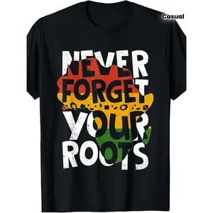 Men's Oversized Funny Never Forget Your Roots African Map Black Pride Graphic Tee, 100% Cotton Breathable Crew Neck Casual Humor Streetwear Relaxed Short-Sleeve Tee
