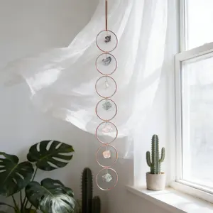 Vintage Crystal 7 Chakra Gemstone Hangable Wall Hanger, Rustic Home Decoration & Room Decorations Ornament for Yoga & Spiritual Meditation, Natural Healing Stones