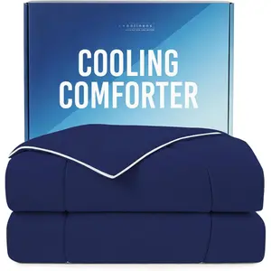 Cooling Comforter /Cal  Size - Cooling Blanket for Hot Sleepers & Night Sweats - Summer Comforter for /Cal  Size Beds - Soft, Cozy, Breathable Cold Blanket for Sleeping - 104x90 (Navy)