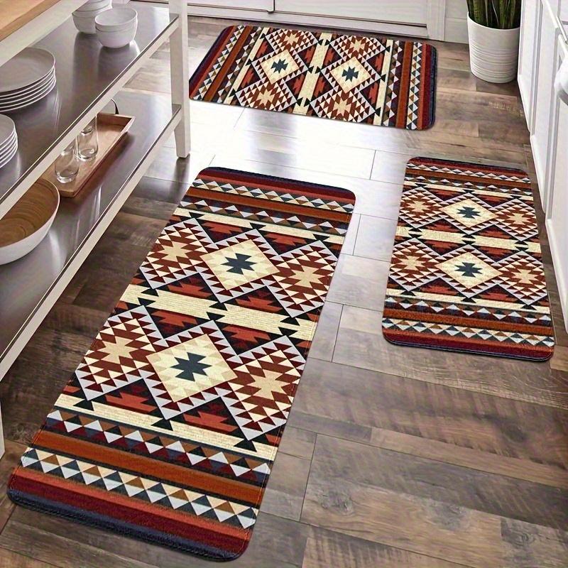 3-Piece Set Bohemian Kitchen Mat, Indian Indigenous Carpet, Totem Carpet, Kitchen Mat, Velvet Material, Suitable for Bedroom, Living Room, Dining Room, Kitchen, Bathroom, Entrance Carpet Mat