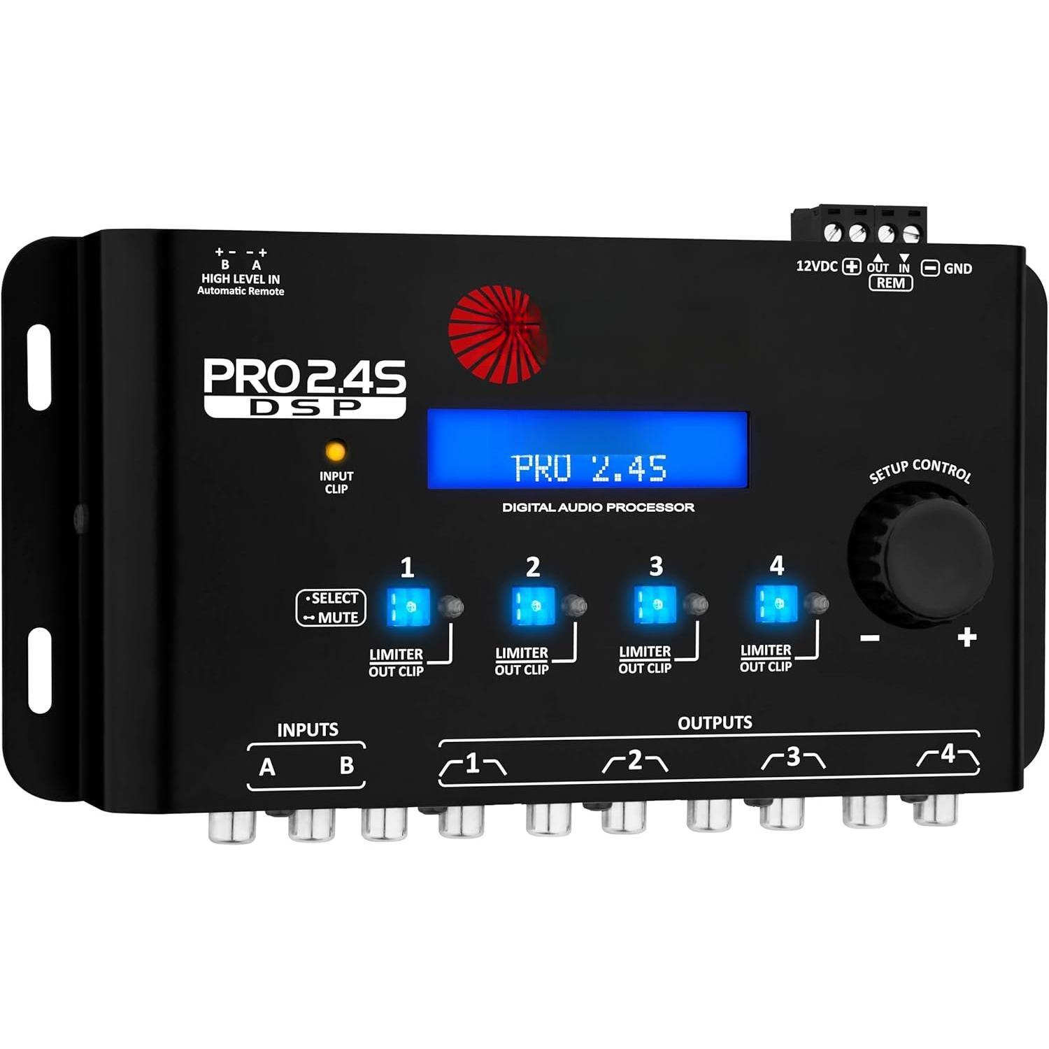 Pro 2.4S DSP Crossover full Digital Signal Processor and Equalizer with sequencer 15-band Graphic Equalization 12 preset EQ 2- in and 4- Out