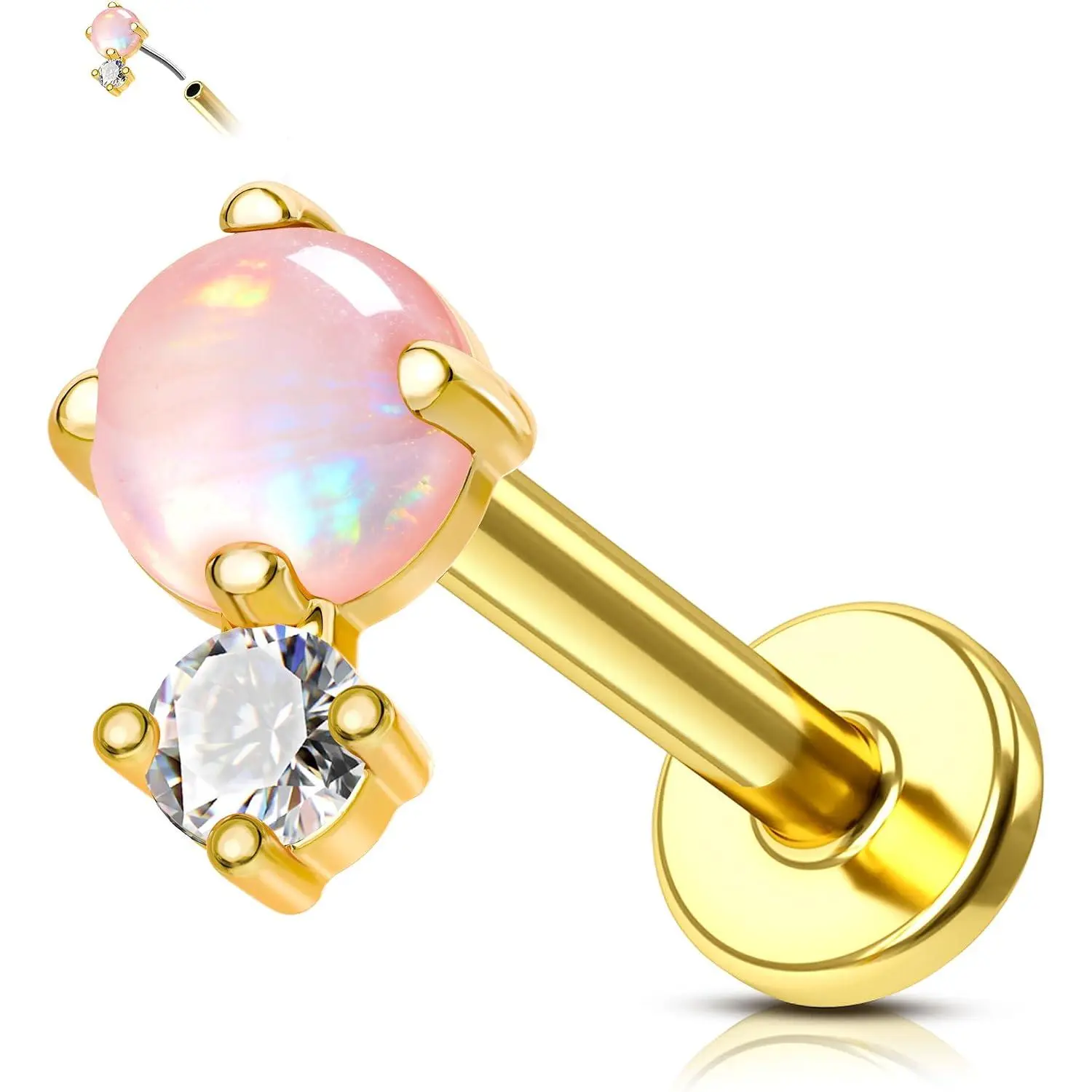 Opal Titanium Cartilage Earrings Stud 16G  Plated Helix Tragus Earrings for Women Push In Flat  Earrings 6/8MM