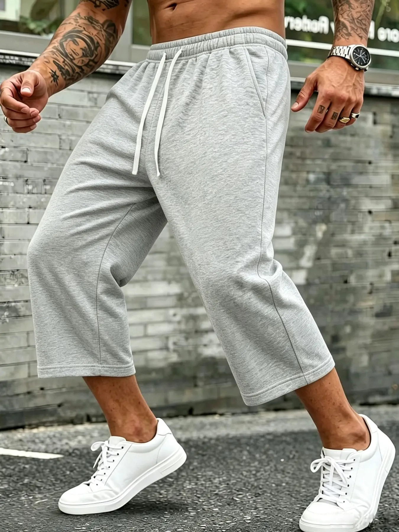 Men's Casual Capri Shorts, Elastic Waist, Relaxed Fit, Mid Length Bermuda Shorts, Fashionable Summer Shorts, Comfortable Summer Wear, Ideal for Daily Use