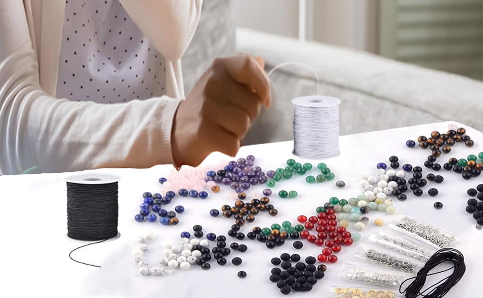 Stretchy String for Bracelets, 4 Rolls 1 mm Sturdy Elastic String Elastic Cord for Jewelry Making, Necklaces, Beading (2 Black+ 2 White)