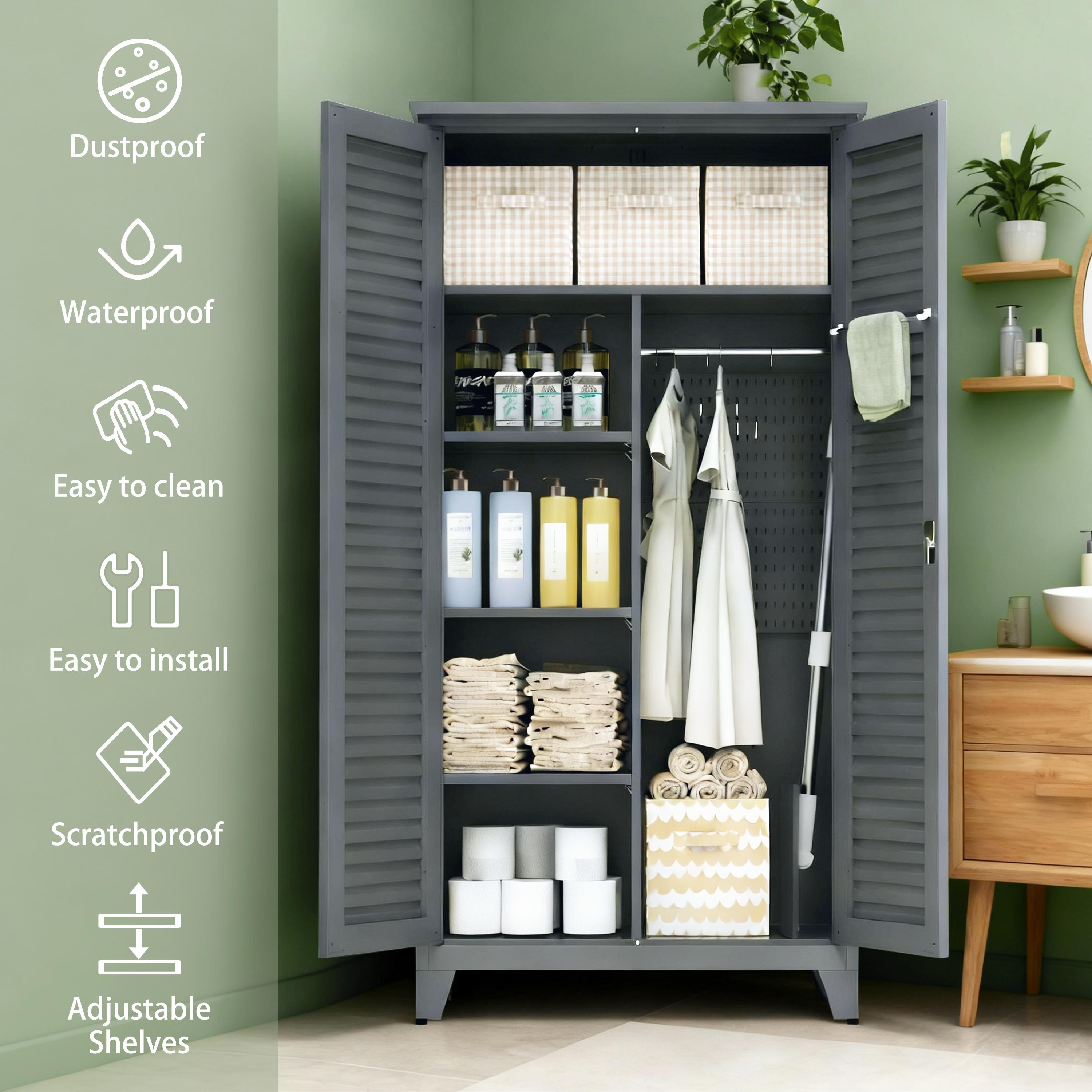 ARCH 73'' Tall Metal Tool Storage Cabinet, with Ample Storage Space for Garage,Warehouse,Garden,Office, Living Room,Bathroom,Utility Room ( Slate )