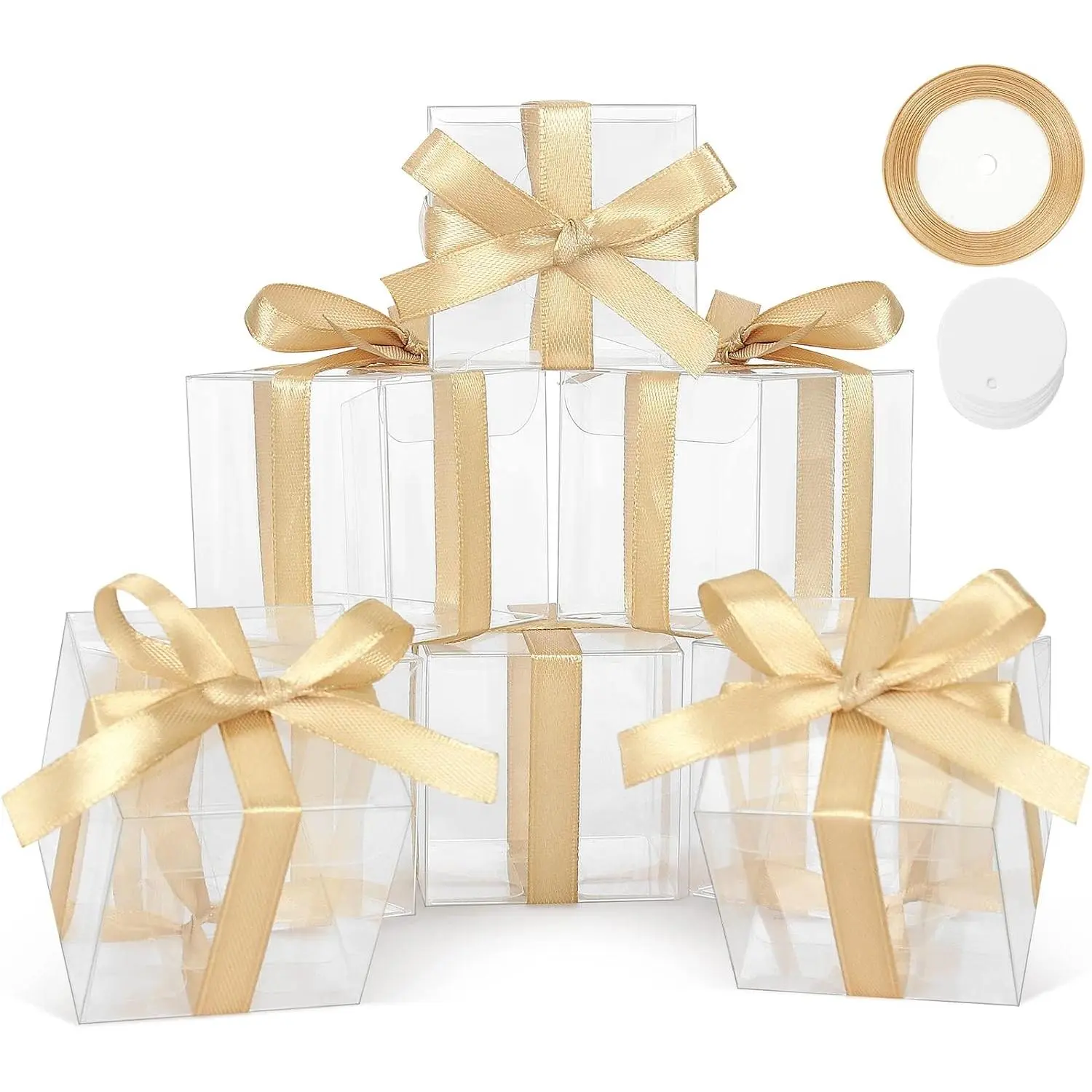 60 count Clear Favor Boxes, 1.5x1.5x1.5 Inch Single  Truffle Box, Plastic Mini Cube for Wedding Favors,  Shower, Small Gifts