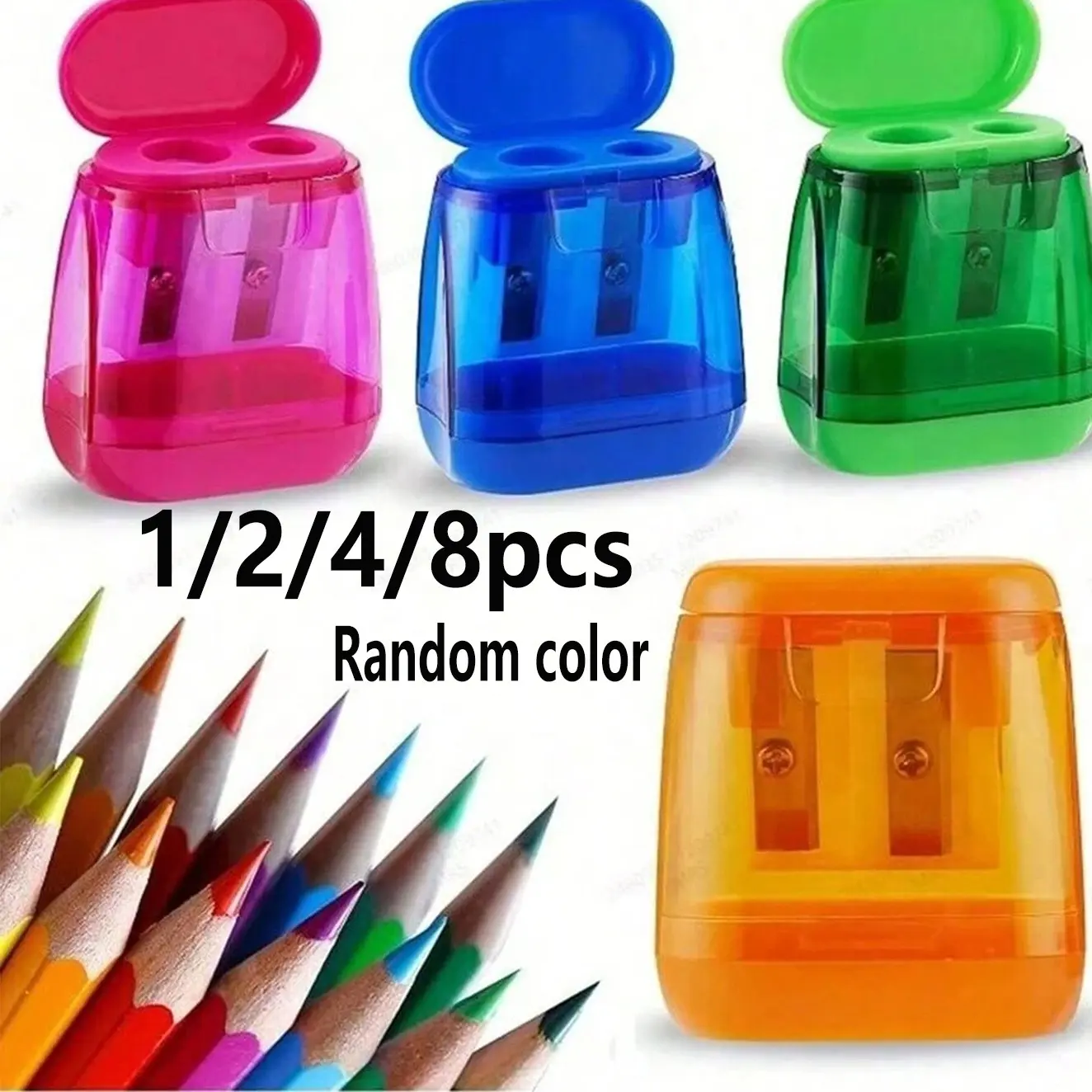Manual Pencil Sharpener Set, Dual Hole Compact Portable Design, Ideal for Students, Classroom, Home Office, Random Colors, Back-To-School Gift, Birthday Present