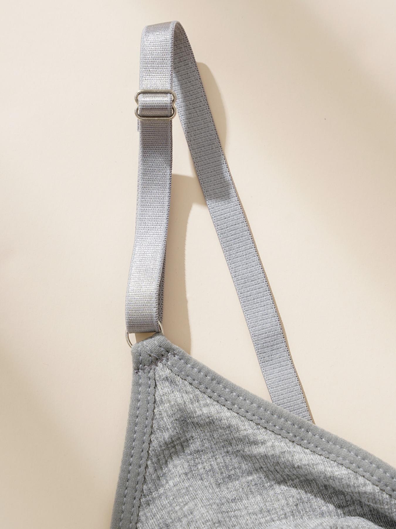 Women's Plain Ribbed Wireless Seamless Triangle Soft Breathable Bra, Adjustable Spaghetti Strap Push Up Fitted Lingerie Top, Soft Comfortable Lingerie for All Seasons