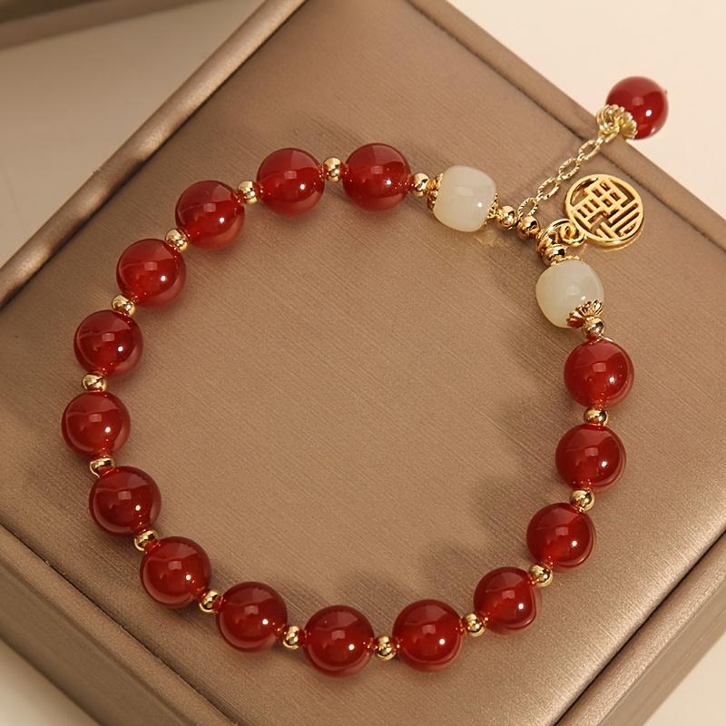 Women's Chinese Lucky Fortune Bracelet - Red Good Luck Charm Beads with Fu Character, Elegant Vintage Jewelry Gift for Mothers Day, Birthdays & Daily Wear for Luck