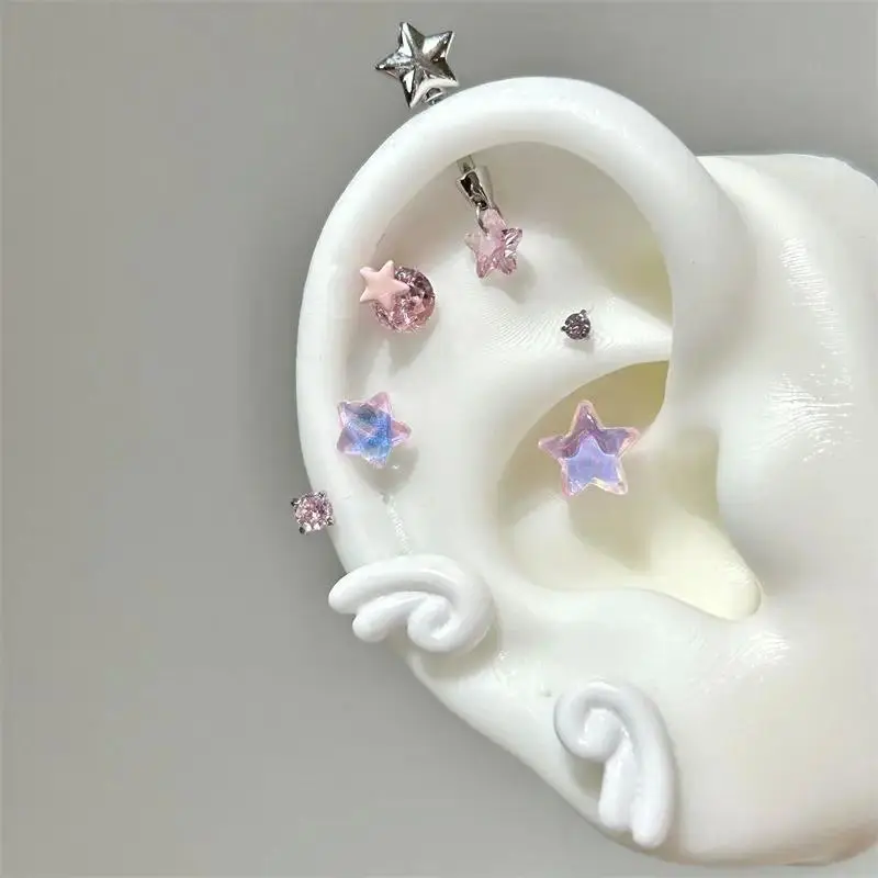 1 Pcs Sweet Angel's Wings Stainless Steel Ear Bone Nail Cute Cochlea Piercing Body Jewelry Love Heart Cross Earrings