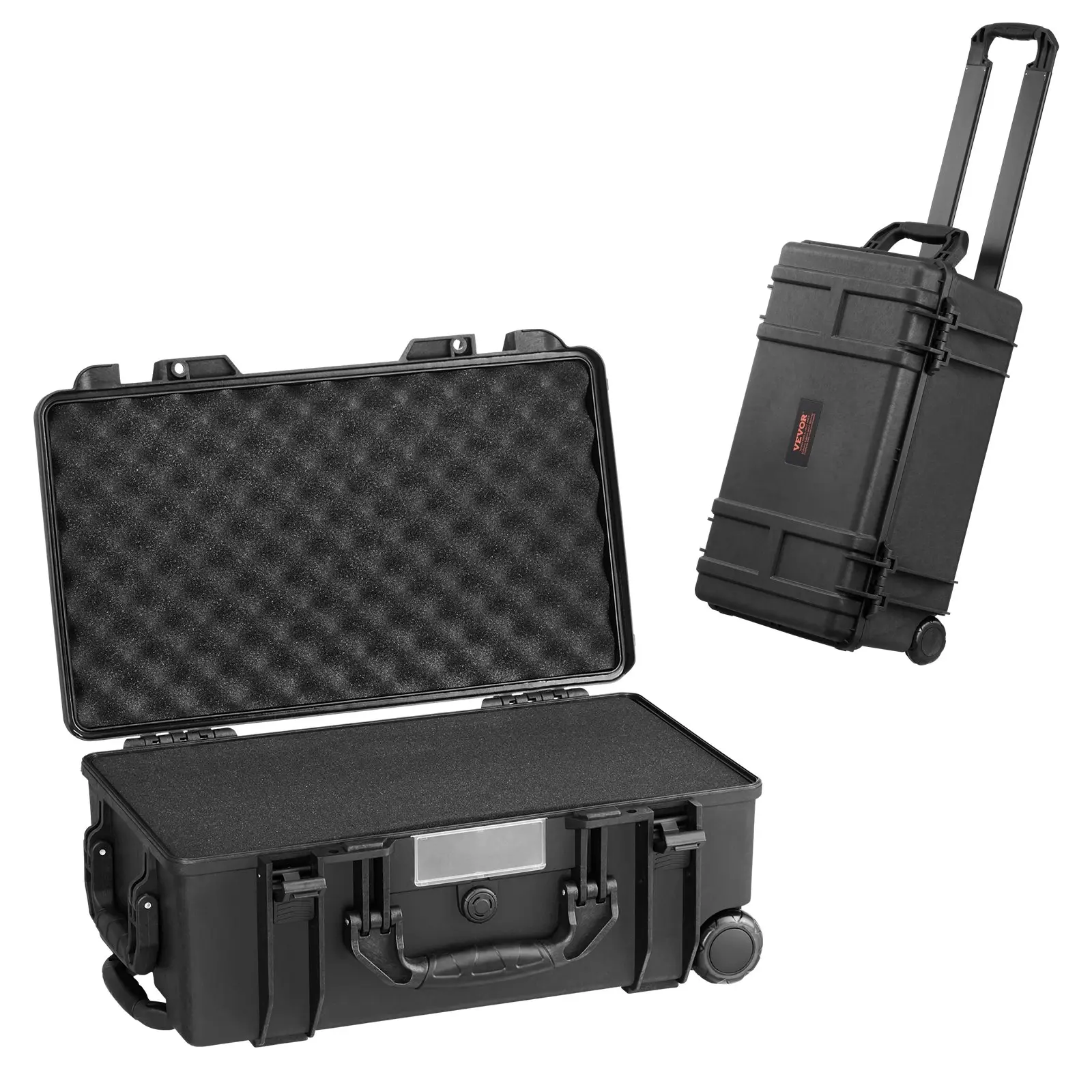 【Black Friday】VEVOR IP67 Waterproof Heavy-Duty Hard Case with Automatic Lock, Cover, Pre-Cut Foam, Retractable Pull Handle & Wheels, Dry Box for Travel, Camera Protection (64x51x25), Water Proof