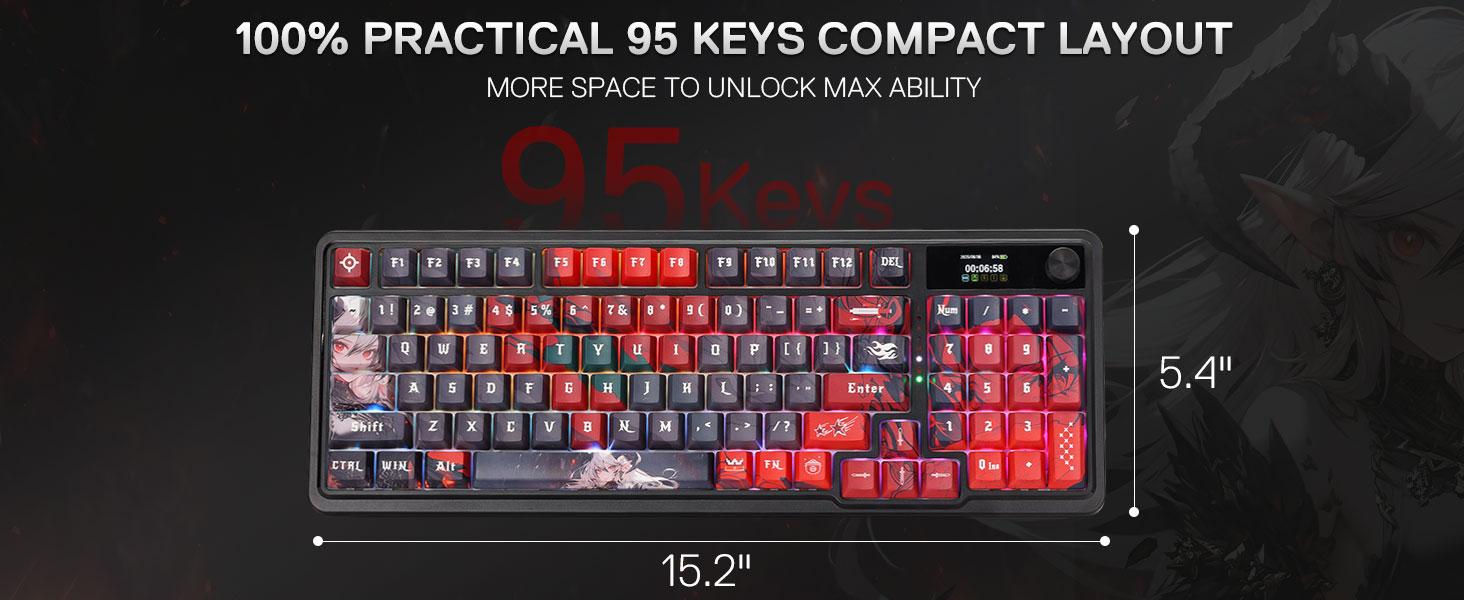 Redragon K719 AK PRO Wireless Gasket Gaming Keyboard w/Hype Screen & Knob, 95 Keys Mechanical Keyboard, Easy-Control 1.14’’ TFT Info Display, 5-Layer Noise Dampening, Custom Linear Switch, Anime Edition
