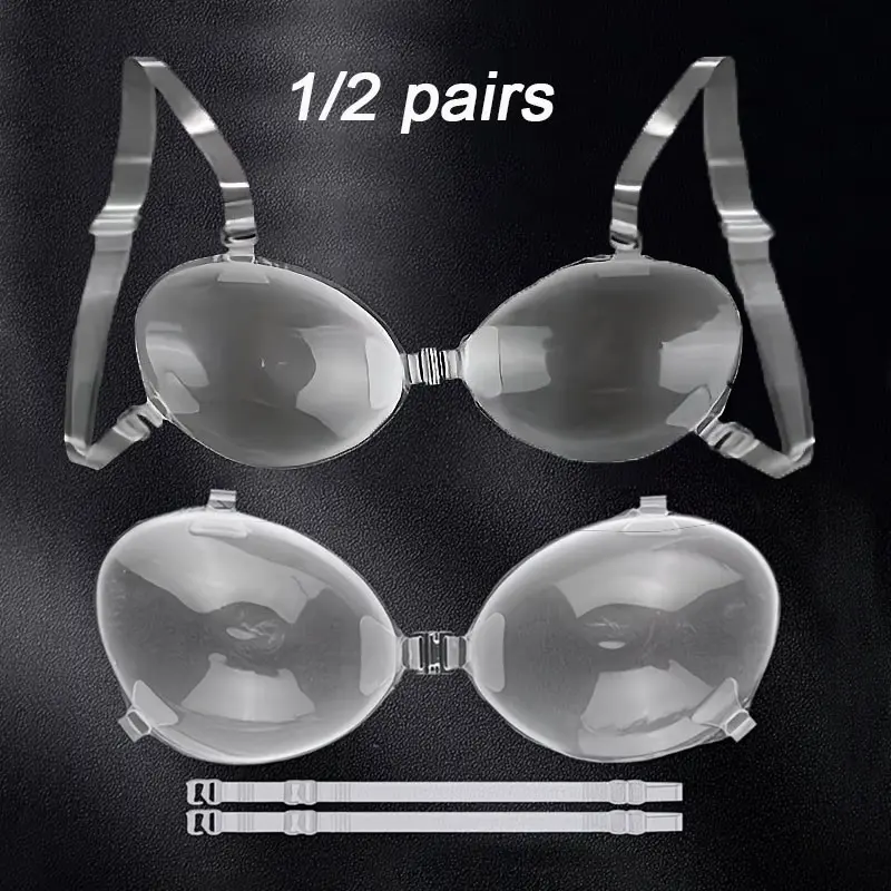 Invisible Strapless Self-Adhesive Push-Up Bra, Transparent Back Adhesive Bra, Suitable for Bikinis and Deep V Dresses, 1/2 Pair