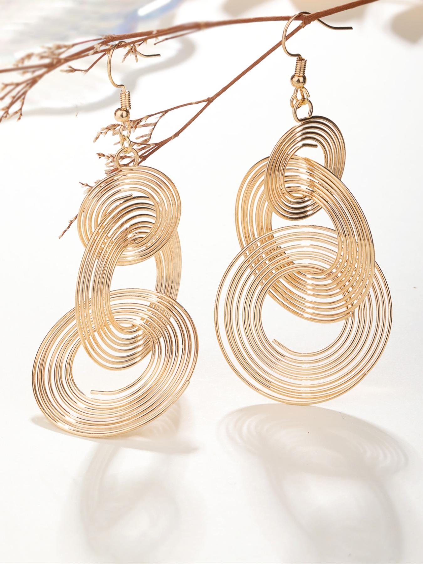 1 Pair Women's Elegant Fashion Dangle Earrings, Multi-layer Round Shaped Hoop Design Dangle Earrings, Casual Trendy Jewelry for Daily & Party