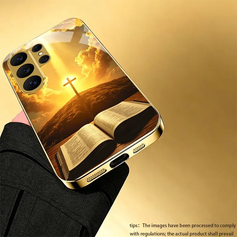 Bible cross pattern protective phone case for Samsung Galaxy A50/Galaxy A51/Galaxy A52/Galaxy A53 5G/Galaxy A54 5G/Galaxy A55 5G/Galaxy A56/Galaxy A71/Galaxy A72/Galaxy A73 5G Light luxury gold glass texture phone case