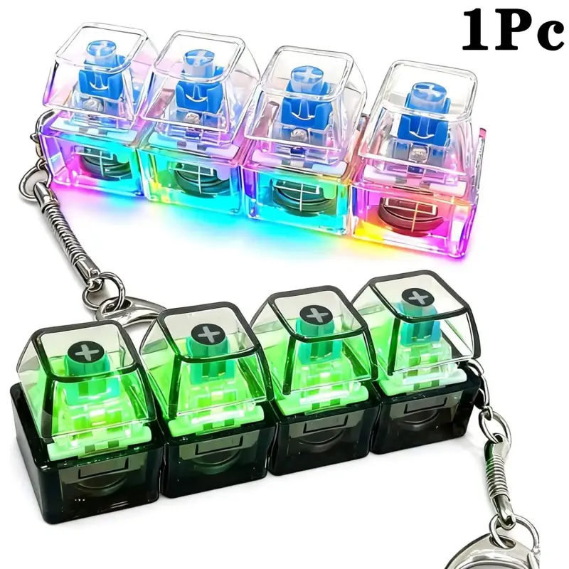 Keyboard Fidget Toy, Light Emitting Keychain, Multifunctional Keychain, Button Clicker Keychain, 4-In-1 Decompression Button, Stress Relief Gift, & Transparent Options, Sensory Fidget Keychain, Novelty Fidget Keyring, Keyrings For Keys