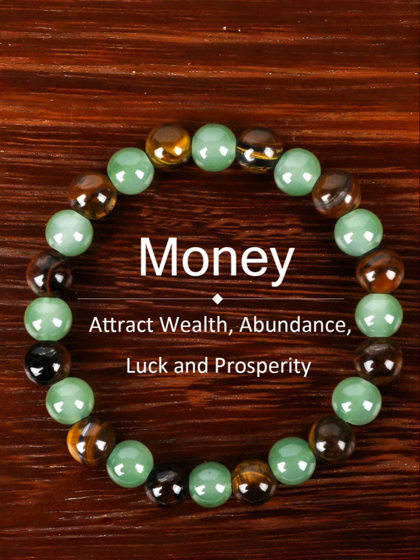 1pc Arpurraina Money Attraction Bracelet with Green Aventurine & Tiger Eye -    blue friendship bracelet beaded  jewelry protection bracelet encouragement gift fashion artificial bracelet  of  the  day Colorblock Beaded Crystal Bracelet