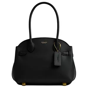 COACH Empire Carryall 21 Handbag for Women – Gold-Tone Hardware, Zip Closure, Crossbody and Shoulder Bag, Black Leather