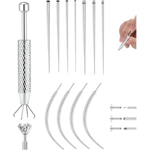 14G 16G 18G 20G Piercing Taper Ball Grabber Tool for Changing Jewelry - 316L Stainless Steel Flat Back Earrings Piercing Threader Assistant Applicator Tool Threadless Insertion Pin Thread Body Piercing Stretching Kit for Ear Nose Lip Tongue