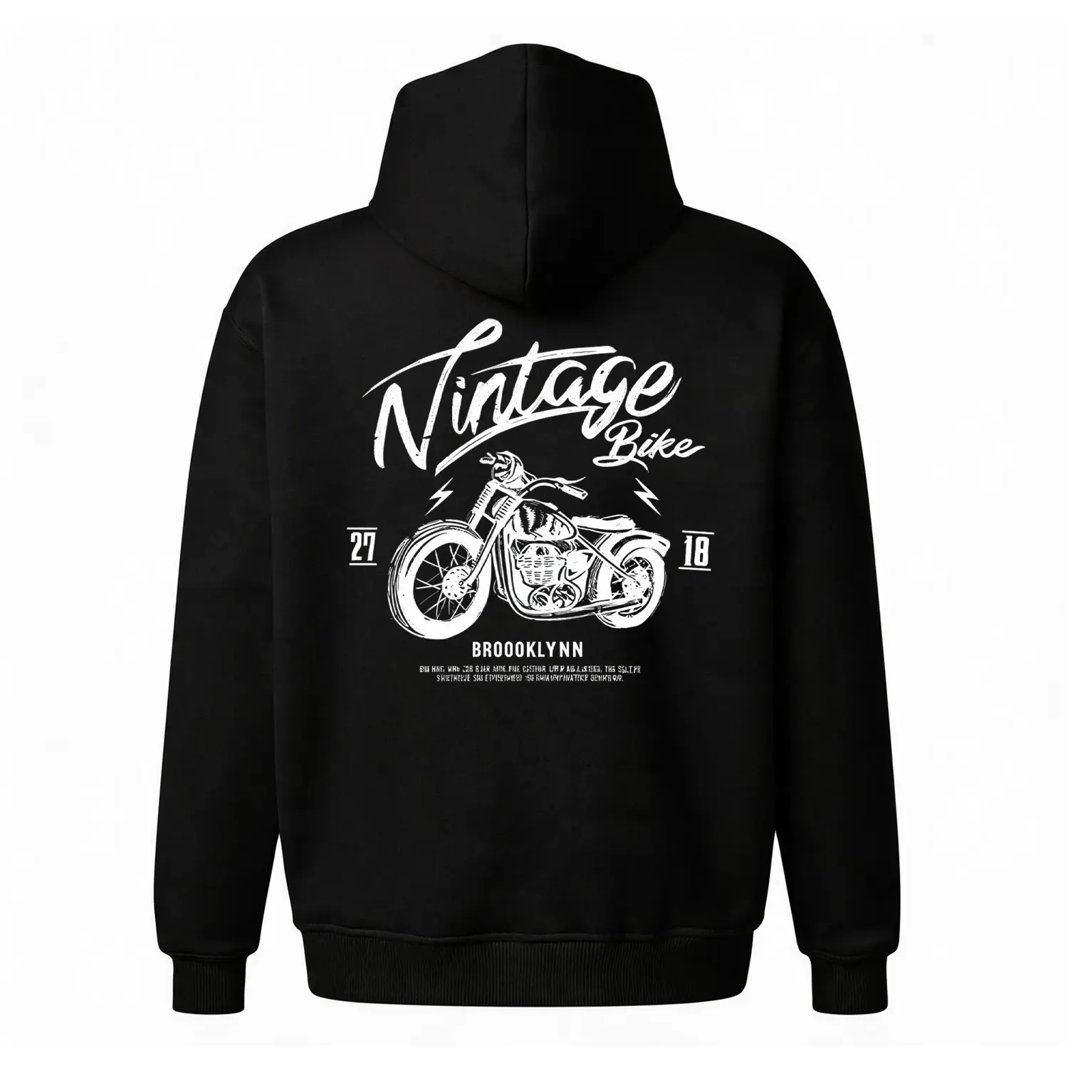 Vintage Motorcycle Graphic Hoodie |   Retro Brooklyn Biker Back Print |   Oversized Grey Unisex Fleece Sweatshirt |   Trendy Urban Streetwear ?️ ?