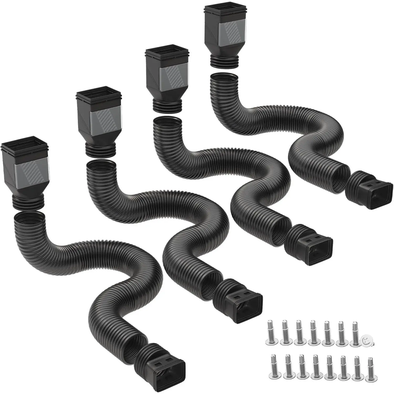 4 Pack Extendable Downspout Extension 22"-63", Flexible Corrugated Drain Pipe with Adapters, Fits 2"x 3" & 3"x 4" Standard Gutter Downspouts