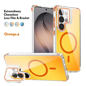 samsung Extraordinary Chameleon Magnetic Case for  S26 Ultra S25 S24 S23 Gradient Purple Pink Glitter Back, MagSafe Support, Built-in Camera Lens Film, 170 °   Drop Protection, Soft TPU Bumper, Accessories, Smartphone