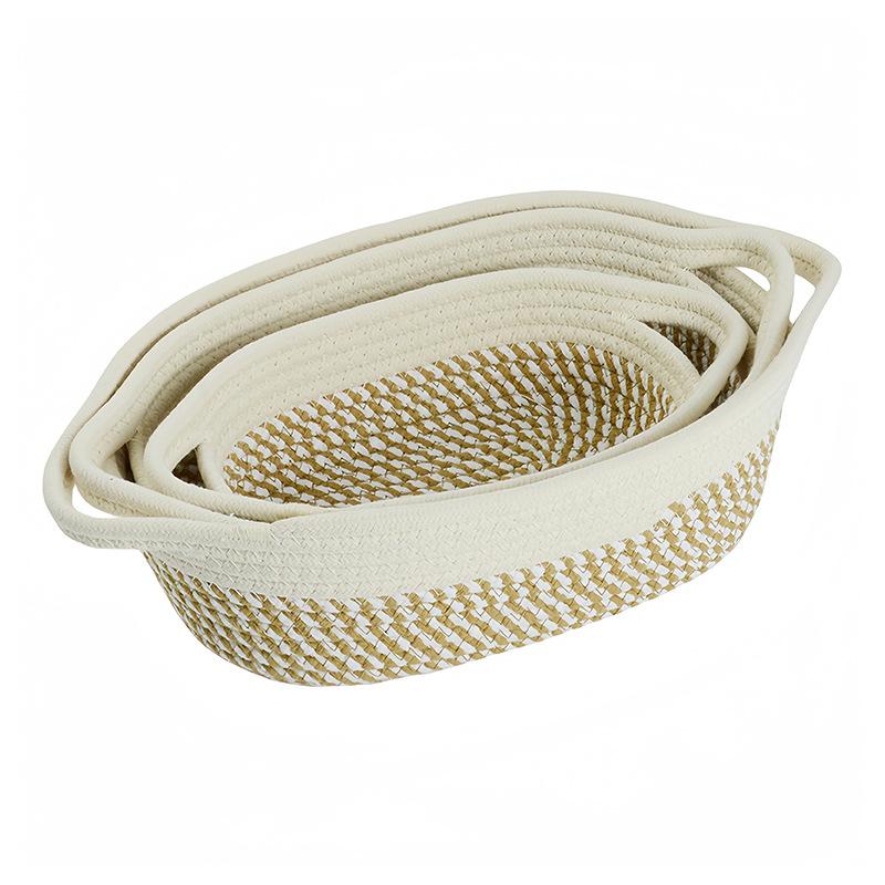 Cotton Rope Woven Storage Basket, Oval Organizer with Handle for Snacks & Toys, Portable Household Storage Bin for Living Room & Bedroom, Multifunctional Braided Storage Basket